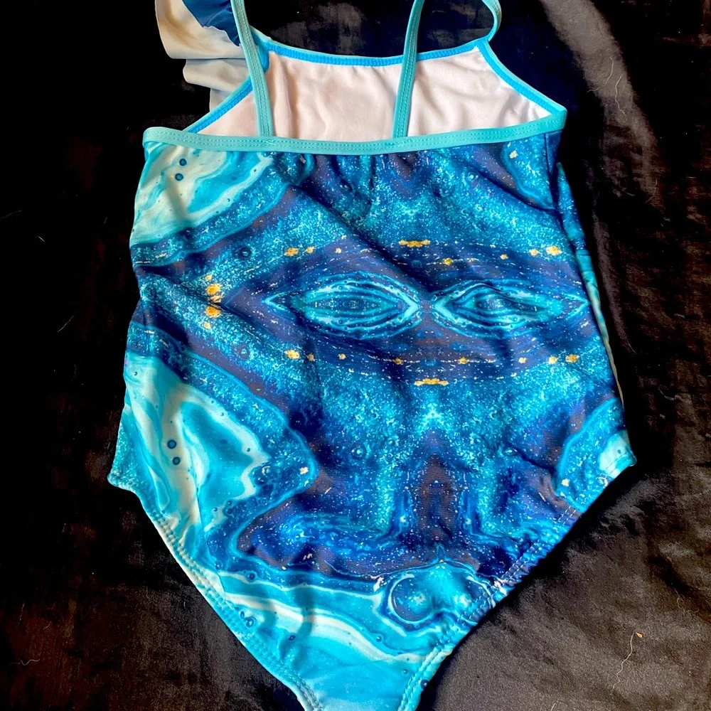 Sunshine Swing Girl's New Galaxy Ruffle One Piece swim suit size 10‎ NWOT